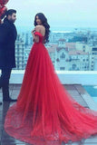 Gorgeous Tulle Red Off the Shoulder Sweetheart A-Line Lace up Wedding Dresses UK JS498