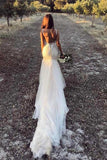 Beautiful Lace Tulle V-Neck Mermaid Ivory Sexy Sleeveless Wedding Dresses JS293