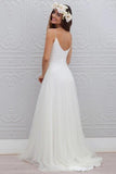 V-Neck Long Tulle A-line White Spaghetti Straps Backless With Bodice Wedding Dresses JS395