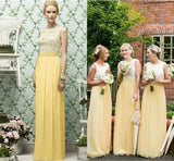 Elegant A-Line Princess Yellow High Neck Sleeveless Chiffon Prom Bridesmaid Dresses JS510
