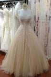 Ivory tulle lace sequins A-line dress with straps wedding dresses