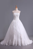 Hot Wedding Dresses A Line Strapless Tulle With Applique Court Train