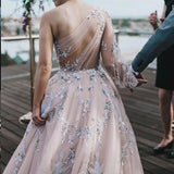 Long Sleeve One Shoulder Sparkly Prom Dress Long Evening Dress, Long Prom Dresses SJS15245