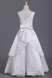 Flower Girl Dresses A Line Straps Ankle Length Satin With Bowknot & Applique