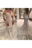 Long Sleeve Sparkly Mermaid V Neck Beads Wedding Dresses With Applique