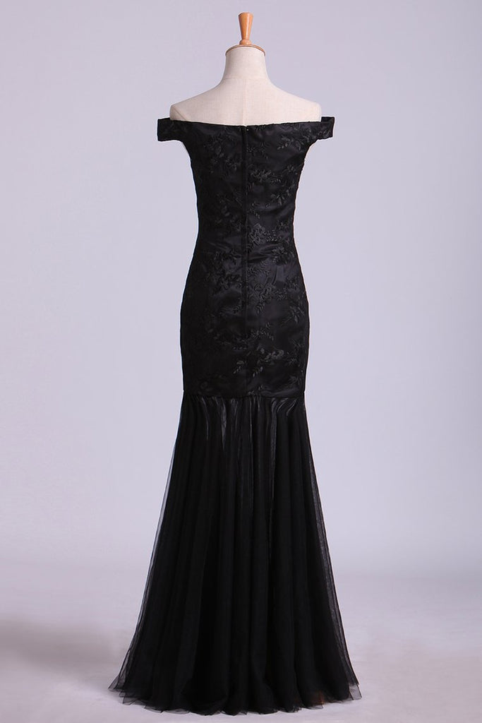 Off The Shoulder Evening Dresses Trumpet With Applique Lace & Tulle