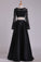 Bateau Long Sleeves Two-Piece Floor Length Prom Dresses Satin