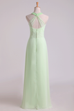 Sexy Scoop A Line Bridesmaid Dresses Chiffon With Beads Sage