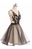 See Through Black Lace Short Dresses A Line V Neck Vintage Homecoming Dresses