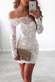 Long Sleeves Boat Neck Long Sleeves Lace Sheath Cocktail Dresses
