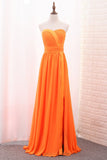 A Line Chiffon Sweetheart Ruched Bodice Bridesmaid Dress Floor Length