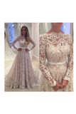 Soft Lace Wedding Dresses A Line Long Sleeves High Neck