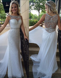 White Backless Sheer Silver Beaded Bodice with Sparkle Long Chiffon Sequin Prom Dresses JS110