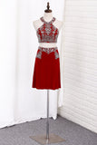 High Neck Two-Piece Homecoming Dresses Sheath Spandex With Beading