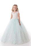 Tulle Scoop With Applique And Sash Ball Gown Flower Girl Dresses