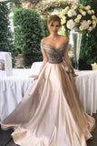 New Arrival Off The Shoulder Prom Dresses A Line Beaded Bodice Satin