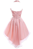 A Line Halter Tulle With Applique Asymmetrical Homecoming Dresses