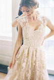 Elegant V-Neck Sleeveless Cap Sleeves Floor-Length Wedding Dress With SJSPRQZPNT7