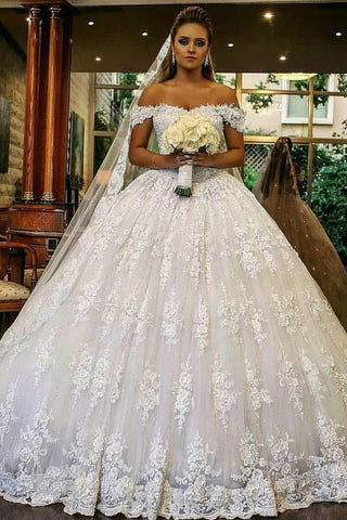 Off The Shoulder Tulle A Line With Applique Wedding Dresses