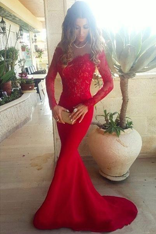 Long Trumpet/Mermaid Off-the-Shoulder Satin Red Prom Dresses
