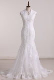 V Neck Wedding Dresses Tulle With Applique And Sash Sweep Train