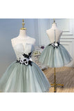 A Line Tulle Flowers Short Homecoming Dresses Zipper Up