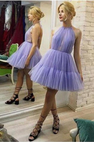 Halter A-Line Tulle Short Unique Homecoming Dresses