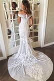 Mermaid Off-the-Shoulder Sweep Train Lace Wedding Dress Wedding Dresses JS256