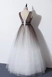 Elegant A Line Long Tulle V Neck Straps Prom Dresses, Lace up Party Dresses SJS15147