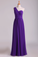 One Shoulder Pleated Bodice Lace Back A Line Evening Dress Full Length Chiffon