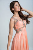 Chiffon V Neck A Line Prom Dresses With Beads And Ruffles