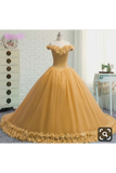 Off The Shoulder Ball Gown Quinceanera Dresses Tulle With Handmade Flower