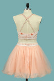Two-Piece Halter Homecoming Dresses Beaded Bodice Tulle Short/Mini