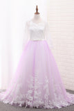 A Line Long Sleeves Tulle Scoop Flower Girl Dresses With Applique And Sash