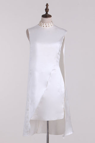 New Arrival High Neck Satin With Beading Sheath Cocktail Dresses