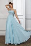 Long Chiffon Scoop Prom Dresses Blue Modest Formal Dresses