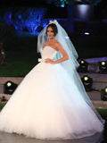 Ball Gown Bowknot Sweetheart Tulle Wedding Dresses Strapless Ivory Wedding Gowns SJS14966