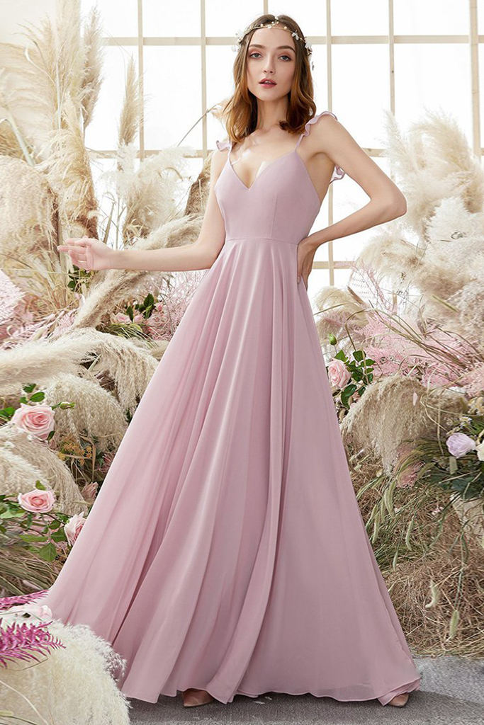 Floor Length Chiffon Sleeveless Spaghetti Straps A-Line Bridesmaid Dress