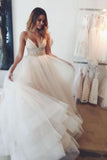 Tulle Wedding Dresses Spaghetti Straps A Line With Beaded Waistline