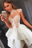 Homecoming Dresses High Neck Satin With Applique Short/Mini A Line