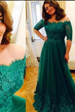 Princess Green Lace Short Sleeve A Line Tulle Vintage Plus Size Evening Formal Dresses JS689