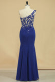 Mermaid One Shoulder Prom Dresses Chiffon With Applique & Beads