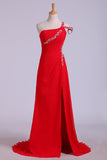 Prom Dresses Sheath Split Front Floor Length One Shoulder Color Red