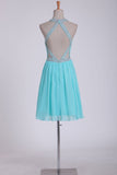 Sexy Open Back Homecoming Dresses Chiffon With Beads Short/Min A Line