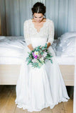 3/4 Sleeve See Through Backless Lace Wedding Gowns Chiffon Rustic Wedding Dresses JS815