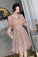 3/4 Sleeve V Neck Pink Knee Length Tulle Homecoming Dresses Short Prom Dresses H1131