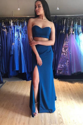 Two Piece Mermaid Sweetheart Royal Blue Prom Dress With Split