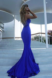 Chic Mermaid Royal Blue Long Backless Prom Evening Dress