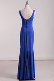 Spandex Dark Royal Blue Straps Mermaid Evening Dresses