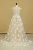 Court Train Scoop A Line Wedding Dresses Tulle With Applique